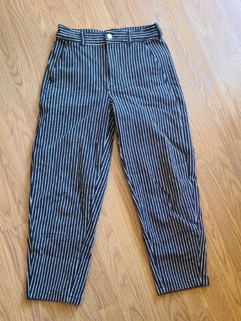EVERLANE UTILITY BARREL PANTS LANTERN LEG CROPPED STRIPED FLAT FRONT TROUSERS 2
